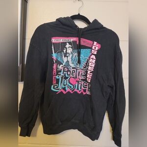Poetic Justice Black Hoodie with Pink and Blue Graphics